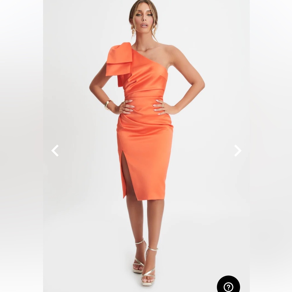 Stunning Lavish Alice anna bonded satin bow midi dress in coral red